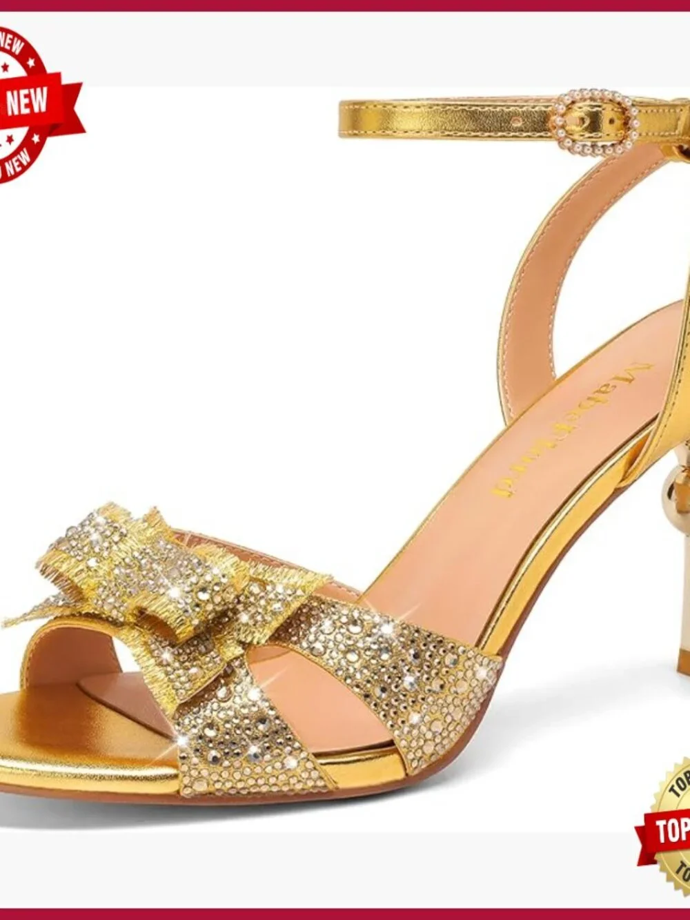 Stiletto Heel Sandals Rhinestone Bow Pearl Ankle Strap Wedding Party Dress Shoes